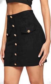 img 2 attached to Katiewens Women'S Faux Suede A-Line Mini Skirt - High Waisted, Button Front Pockets