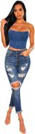 xllais женский синий джинсовый укороченный топ без бретелек с корсетом и бюстгальтером с запахом на груди - размер маленький логотип