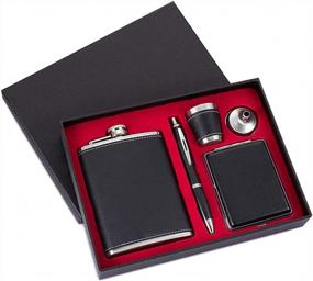 img 4 attached to Stylish GENNISSY 8OZ Hip Flask Set With Accessories - PU Leather And Stainless Steel Construction