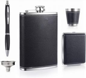 img 3 attached to Stylish GENNISSY 8OZ Hip Flask Set With Accessories - PU Leather And Stainless Steel Construction