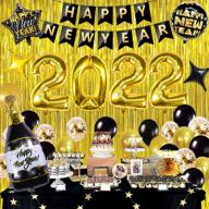 ring in the new year with 2022 happy new year decorations kit: foil balloons, fringe curtains, and more! logo