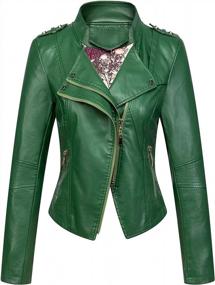 img 3 attached to Chouyatou Women'S Candy Color Asymmetric Zip Slim Faux Leather Cropped Moto Jacket