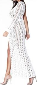 img 1 attached to Women'S Sexy One Shoulder Knitted Maxi Dress With High Slit Crochet Swimsuit Beach Cover Up