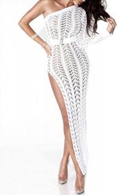 img 4 attached to Women'S Sexy One Shoulder Knitted Maxi Dress With High Slit Crochet Swimsuit Beach Cover Up