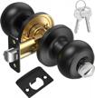 round matte black ball door knob lock with keyed entry - not keyed alike, 1 pack for bedroom, bathroom and closet doors logo