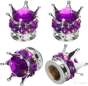 img 4 attached to 👑 Sparkling Rhinestone Crown Valve Stem Caps - 4 Pack Universal Handmade Bling Tire Accessories for Cars, Bikes, Motorcycles - Dustproof, Attractive (Silver/Purple)