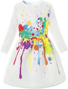 img 4 attached to Creative Colorful Paint Splatter Dress for Girls - Long Sleeve Rainbow Party Dresses by 21KIDS