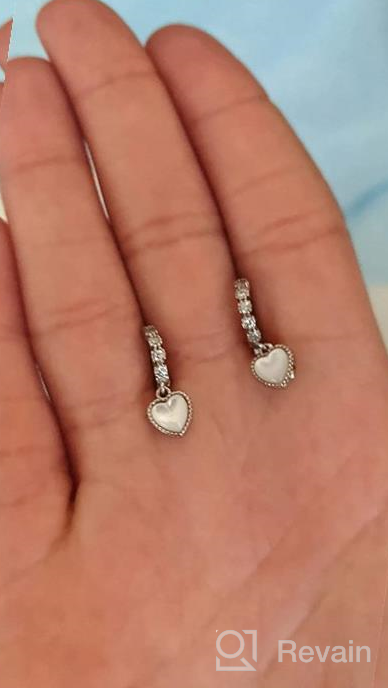 img 1 attached to Dainty Love Heart CZ Sleeper Hoop Earrings: Small, Sterling Silver, Hypoallergenic for Sensitive Ears - Ideal Gift for Women and Girls review by Danielle Landry