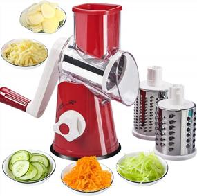 img 4 attached to FAVIA Rotary Cheese Grater With Handle - Manual Vegetable Shredder With 3 Stainless Steel Drum Blades, Round Mandoline Slicer Nuts Grinder, BPA Free Dishwasher Safe (Red)