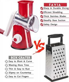 img 2 attached to FAVIA Rotary Cheese Grater With Handle - Manual Vegetable Shredder With 3 Stainless Steel Drum Blades, Round Mandoline Slicer Nuts Grinder, BPA Free Dishwasher Safe (Red)
