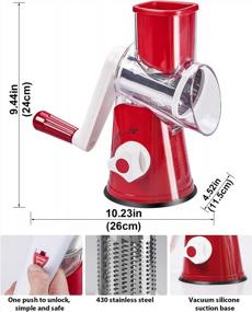 img 3 attached to FAVIA Rotary Cheese Grater With Handle - Manual Vegetable Shredder With 3 Stainless Steel Drum Blades, Round Mandoline Slicer Nuts Grinder, BPA Free Dishwasher Safe (Red)