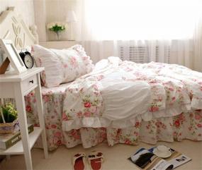 img 3 attached to Queen Size FADFAY 4-Piece Shabby Pink Rose Floral Print Cotton Bedding Set With Ruffles And Bedskirt - Farmhouse Style