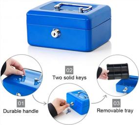 img 1 attached to Decaller Portable Metal Money Box With Key Lock For Secure Storage, Blue, 6.2" X 5" X 3", Double Layer Design And 2 Keys For Maximum Protection - QH1502XS