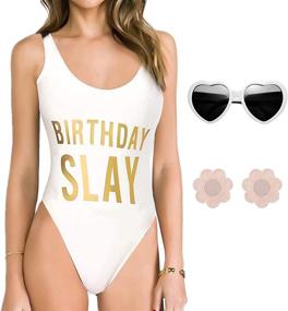 img 3 attached to One Piece Swimsuit Birthday Beachwear Sunglasses Women's Clothing via Swimsuits & Cover Ups
