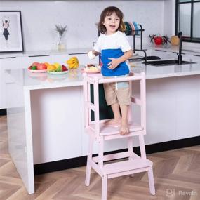 img 4 attached to 🪑 HOUCHICS Toddler Wooden Step Stool: Solid Birch Helper for Kitchen & Bathroom