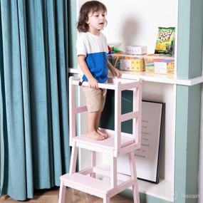 img 1 attached to 🪑 HOUCHICS Toddler Wooden Step Stool: Solid Birch Helper for Kitchen & Bathroom