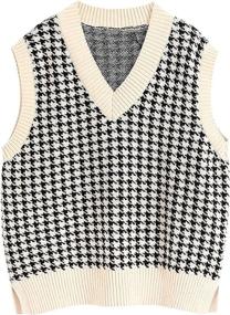 img 4 attached to Women'S Houndstooth Sweater Vest V Neck Knit Preppy Style Geometric Top Sleeveless Oversized Loose Pullover