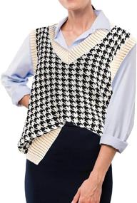 img 2 attached to Women'S Houndstooth Sweater Vest V Neck Knit Preppy Style Geometric Top Sleeveless Oversized Loose Pullover