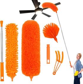img 4 attached to 🧹 Microfiber Feather Duster with Extension Pole – Upgraded Fan Duster for High Ceiling Telescoping Home Cleaning – Stainless Steel Handle, 100 Inches – Orange – Ideal for Blinds, Furniture, and More