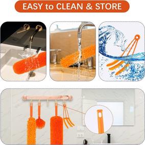 img 2 attached to 🧹 Microfiber Feather Duster with Extension Pole – Upgraded Fan Duster for High Ceiling Telescoping Home Cleaning – Stainless Steel Handle, 100 Inches – Orange – Ideal for Blinds, Furniture, and More
