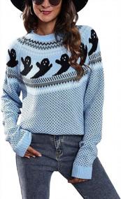 img 4 attached to Женский вязаный свитер с круглым вырезом и круглым вырезом в винтажном стиле Fair Isle Ghost от Chouyatou