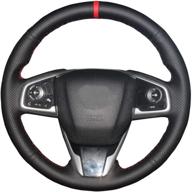 🧵 eiseng diy sew steering wheel cover for honda civic 2016-2020 / cr-v crv suv clarity 2017-2021 black microfiber leather interior accessories with red thread and red mark логотип