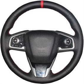 img 4 attached to 🧵 Eiseng DIY Sew Steering Wheel Cover for Honda Civic 2016-2020 / CR-V CRV SUV Clarity 2017-2021 Black Microfiber Leather Interior Accessories with Red Thread and Red Mark