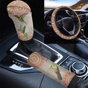 img 4 attached to Boho Car Accessories Set: WELLFLYHOM Hummingbird Steering Wheel Cover, Handbrake & Gear Shift Knob Covers for Women - Stylish Hippie Birds Auto Interior Decor Set with Wheel Protection (3 Pcs)