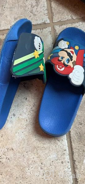 img 1 attached to Nintendo SUPER MARIO Sandals for Boys 👣 - Mario and Luigi Mismatch Slide Sandal, Sizes 12-4 review by Kevin Wilkins