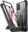 moto g stylus (2021) poetic revolution series case - full-body rugged dual-layer shockproof protective cover with kickstand, built-in screen protector and stand, black logo