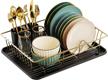gslife dish drying rack small dish rack with tray compact dish drainer for kitchen countertop cabinet, gold and black logo