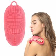 body brush for sensitive skin - soft silicone bath exfoliating glove for gentle cleansing and scrubbing - food-grade material and delicate pink hue logo