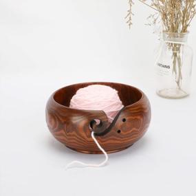 img 1 attached to Handmade Rosewood Yarn Bowl Holder With Holes For Knitting And Crochet Organizer - Ideal Mother'S Day Gift, Wine Red Color