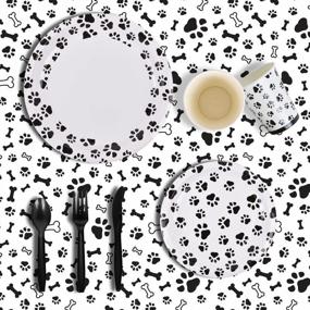 img 3 attached to Gatherfun Dog Paw Prints Birthday Party Supplies Paper Plates Napkins Cups Knives Forks Spoons Tablecloth With Balloons And Banner For Kids Birthday Party Puppy Themed Party Decorations, Serve 25