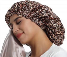 img 4 attached to Adjustable 19 Momme Mulberry Silk Lined Sleep Cap For Curly And Long Hair Care - SAYMRE 100% Satin Bonnet