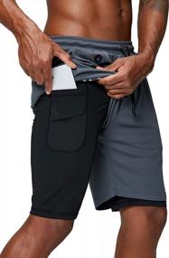 img 4 attached to Men'S 2-In-1 Running Shorts Gym Workout Quick Dry With Phone Pocket By Pinkbomb