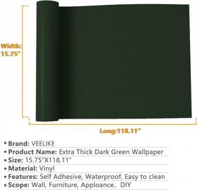 img 3 attached to VEELIKE 15.7''X118'' Темно-зеленая самоклеющаяся обои Обои на основе винила с водостойким самоклеящимся слоем для стен, столешниц, шкафов, подставок, ящиков в спальне и кухне.