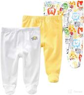 👶 teach leanbh newborn baby 3 pack footed pants: cotton embroidery print leggings for casual style (0-12 months) логотип