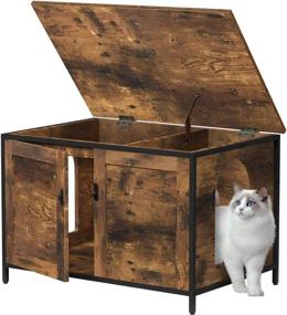 img 4 attached to 🐱 Extra Large Top Opening Cat Litter Box Enclosure - RunLexi Hidden Furniture for 2 Litter Boxes, Decorative Enclosure with Divider for Large Cat