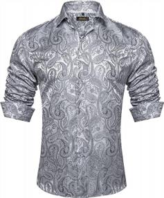 img 4 attached to Men'S Paisley Floral Dress Shirt With Collar Pin Brooch Long Sleeve DiBanGu