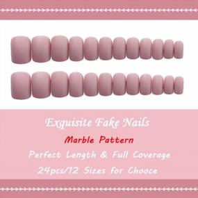 img 2 attached to Edary Matte Pink False Nails: Short Square Press-On Nail Set for Women (24Pcs)