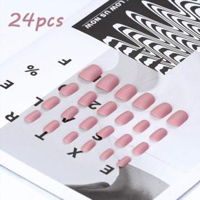 img 3 attached to Edary Matte Pink False Nails: Short Square Press-On Nail Set for Women (24Pcs)