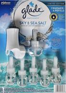 🌊 glade plugins sky &amp; sea salt, 1 warmer and 6 scented oil refills pack логотип