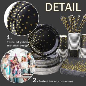 img 1 attached to 🎉 310-Piece Black and Gold Party Supplies - Rose Gold Dot Disposable Paper Plates Dinnerware Set: 50 Dinner Plates, 50 Dessert Plates, 50 Cups, 50 Napkins, 50 Straws, and 60 Balloons for Birthday Party, Wedding, Holiday