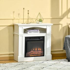 img 3 attached to Freestanding Electric Fireplace With Mantel, LED Log Flame, Shelf And Remote Control - 32" White Heater With 1400W Power By HOMCOM