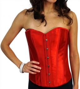 img 1 attached to Chicastic Satin Overbust Corset With Strong Boning, Lace-Up Waist Cincher, And Bustier Top - Available In Black, White, And Red For A Sexy, Body-Shaping Look
