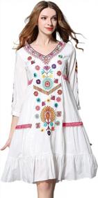 img 2 attached to Women'S Casual 3/4 Sleeve Floral Embroidered Mexican Peasant Dressy Tops Blouse Tunic By Shineflow