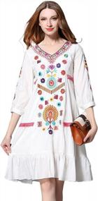 img 4 attached to Women'S Casual 3/4 Sleeve Floral Embroidered Mexican Peasant Dressy Tops Blouse Tunic By Shineflow