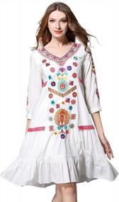 img 1 attached to Women'S Casual 3/4 Sleeve Floral Embroidered Mexican Peasant Dressy Tops Blouse Tunic By Shineflow