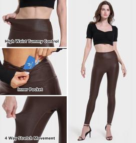 img 1 attached to Stretchy High Waisted Faux Leather Leggings For Women - Shiny Pleather Pants Ideal For Yoga And Fashion